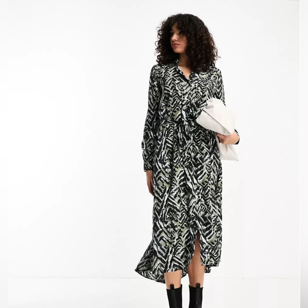 ASOS JDY Tall belted midi shirt dress In abstract animal print Si…